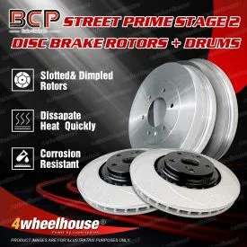 BCP Slotted Brake Rotors Drums F + R for Toyota Hilux 4WD YN60 62 65 67 83-89