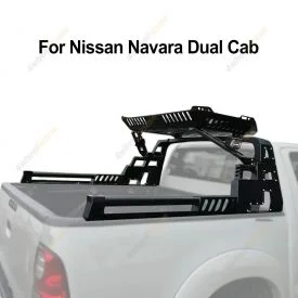 Sports Bar Roll Bar with Tray & Top Basket 4 LEDS for Nissan Navara Dual Cab