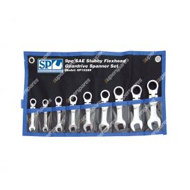 SP Tools 9 Pieces of Gear Drive ROE Spanner Set - Flex Head Stubby SAE Wrench