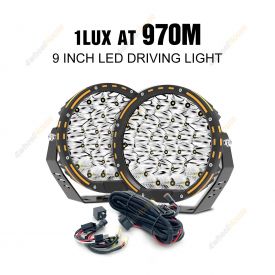 9inch LED Driving Cree Spot Lights Round Offroad Headlight + Wiring Loom Harness