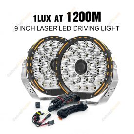 9Inch Laser LED Driving Osram Spot Lights Round Headlights + Wiring Loom Harness