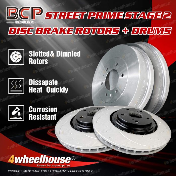BCP Slotted Brake Rotors Drums Front + Rear for Dodge Ram 1500 5.9L 4WD 98 - 03