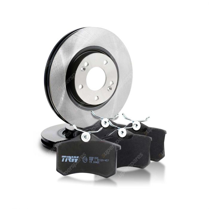 Front TRW Disc Brake Rotors + Disc Brake Pads Set DF4170S & GDB4133DT