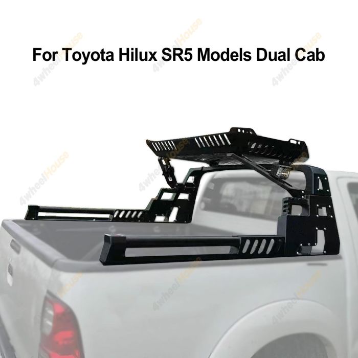 Sports Bar Roll Bar with Tray & Top Basket 4 LEDS for Toyota Hilux SR5 Dual
